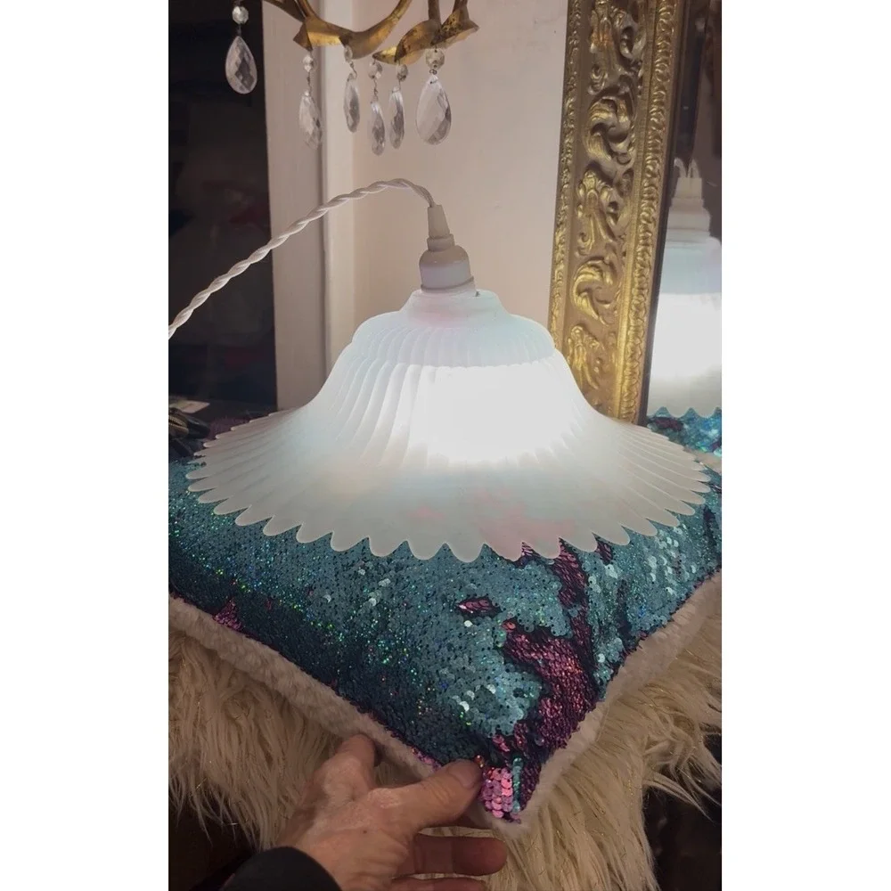 Art Deco Vtg Frosted Star Burst Flower Petals Ceiling Fixture Light Shade Only